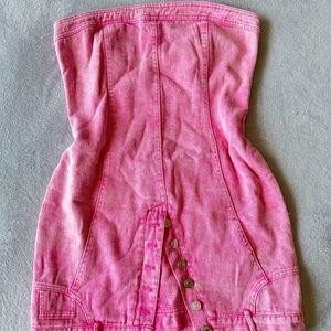 BABY PINK DENIM TUBE MINI DRESS